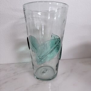 Vtg Blenko 366-LL XL 13” Leaf Vase MCM Art Glass Smooth Applied Emerald Green